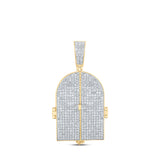 10kt Yellow Gold Mens Round Diamond Tomb Doors Memory Charm Pendant 3-3/4 Cttw