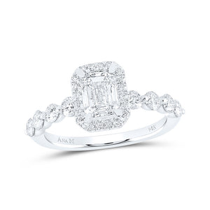 14kt White Gold Emerald Diamond Halo Bridal Wedding Engagement Ring 1-3/4 Cttw