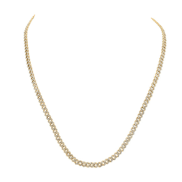 10kt Yellow Gold Mens Round Diamond 18-inch Cuban Link Chain Necklace 3-1/2 Cttw