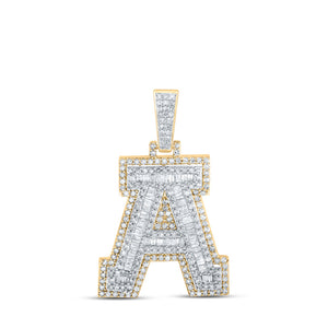 10kt Yellow Gold Mens Round Diamond A Initial Letter Charm Pendant 7/8 Cttw
