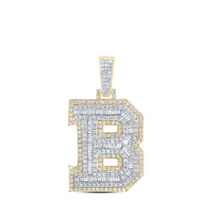 10kt Yellow Gold Mens Round Diamond B Initial Letter Charm Pendant 1 Cttw