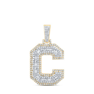 10kt Yellow Gold Mens Round Diamond C Initial Letter Charm Pendant 3/4 Cttw