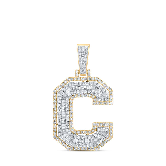 10kt Yellow Gold Mens Round Diamond C Initial Letter Charm Pendant 3/4 Cttw
