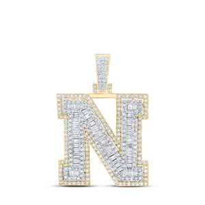 10kt Yellow Gold Mens Baguette Diamond N Initial Letter Charm Pendant 1 Cttw