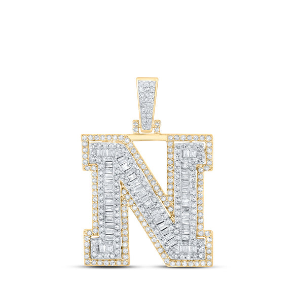10kt Yellow Gold Mens Baguette Diamond N Initial Letter Charm Pendant 1 Cttw