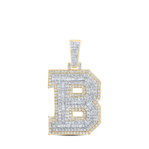 10kt Yellow Gold Mens Round Diamond B Initial Letter Charm Pendant 1-3/8 Cttw