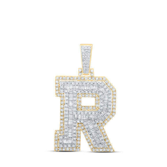 10kt Yellow Gold Mens Round Diamond R Initial Letter Charm Pendant 1-1/5 Cttw