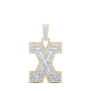 10kt Yellow Gold Mens Round Diamond X Initial Letter Charm Pendant 1 Cttw