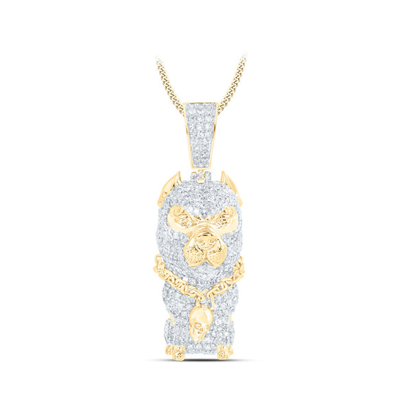 10kt Yellow Gold Mens Round Diamond Dog Charm Pendant 3 Cttw