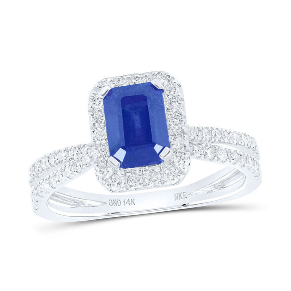 14kt White Gold Womens Emerald Blue Sapphire Diamond Fashion Ring 1-1/2 Cttw