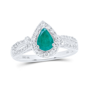 10kt White Gold Womens Pear Emerald Diamond Halo Ring 1 Cttw