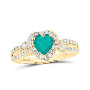 10kt Yellow Gold Womens Heart Emerald Diamond Fashion Ring 1 Cttw