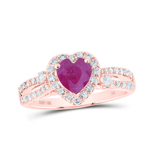 10kt Rose Gold Womens Heart Ruby Diamond Fashion Ring 1-1/3 Cttw