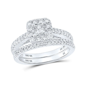10kt White Gold Princess Diamond Halo Bridal Wedding Ring Band Set 1 Cttw