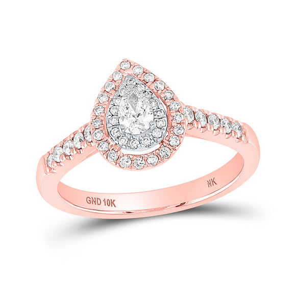 10kt Rose Gold Pear Diamond Halo Bridal Wedding Engagement Ring 1/2 Cttw