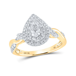10kt Yellow Gold Pear Diamond Halo Bridal Wedding Engagement Ring 1 Cttw