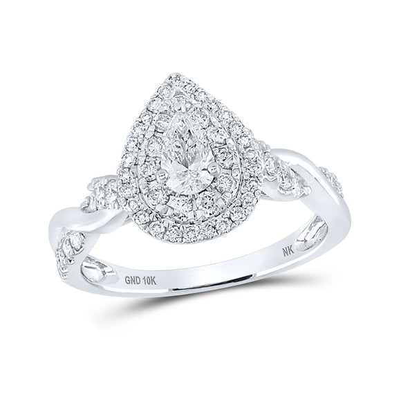 10kt White Gold Pear Diamond Halo Bridal Wedding Engagement Ring 1 Cttw
