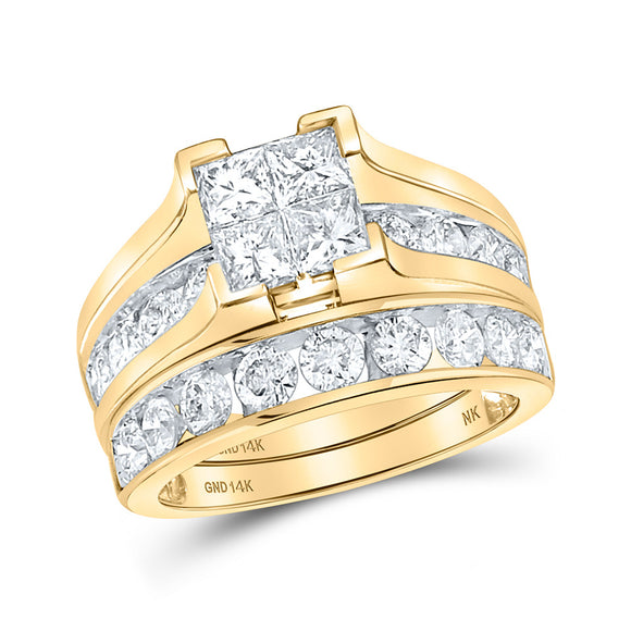 14kt Yellow Gold Princess Diamond Square Bridal Wedding Ring Band Set 3 Cttw
