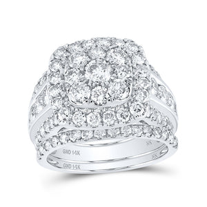 14kt White Gold Round Diamond Square Cluster Bridal Wedding Ring Band Set 4 Cttw