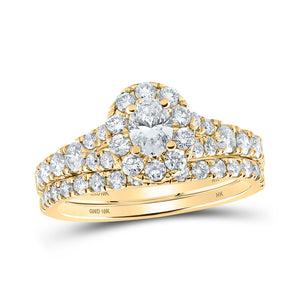 10kt Yellow Gold Oval Diamond Halo Bridal Wedding Ring Band Set 1-1/2 Cttw