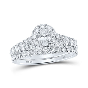 10kt White Gold Oval Diamond Halo Bridal Wedding Ring Band Set 1-1/2 Cttw