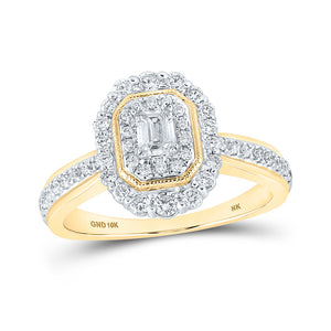 10kt Yellow Gold Emerald Diamond Halo Bridal Wedding Engagement Ring 5/8 Cttw