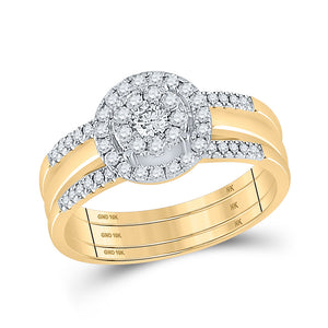 10kt Yellow Gold Round Diamond 3-Piece Bridal Wedding Ring Band Set 1/2 Cttw