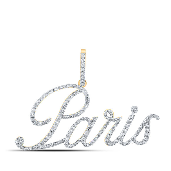 10kt Yellow Gold Womens Round Diamond PARIS Name Pendant 3/4 Cttw
