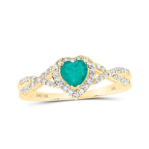 10kt Yellow Gold Womens Heart Emerald Fashion Ring 5/8 Cttw