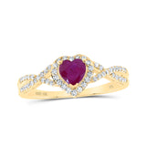 10kt Yellow Gold Womens Heart Ruby Diamond Halo Ring 1 Cttw