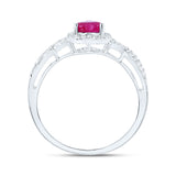 10kt White Gold Womens Heart Ruby Diamond Halo Ring 1 Cttw