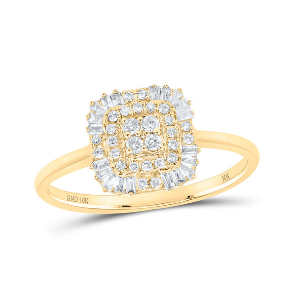 10kt Yellow Gold Womens Round Diamond Square Ring 1/4 Cttw