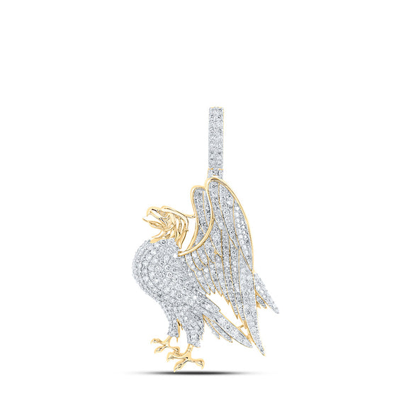 10kt Yellow Gold Mens Round Diamond Eagle Animal Charm Pendant 2-7/8 Cttw