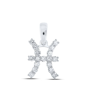 10kt White Gold Womens Round Diamond Zodiac Pisces Sign Fashion Pendant 1/3 Cttw