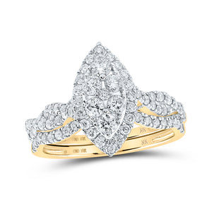 10kt Yellow Gold Round Diamond Marquise-shape Bridal Wedding Ring Band Set 1 Cttw