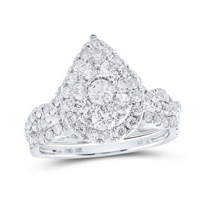 10kt White Gold Round Diamond Teardrop Bridal Wedding Ring Band Set 1-1/2 Cttw