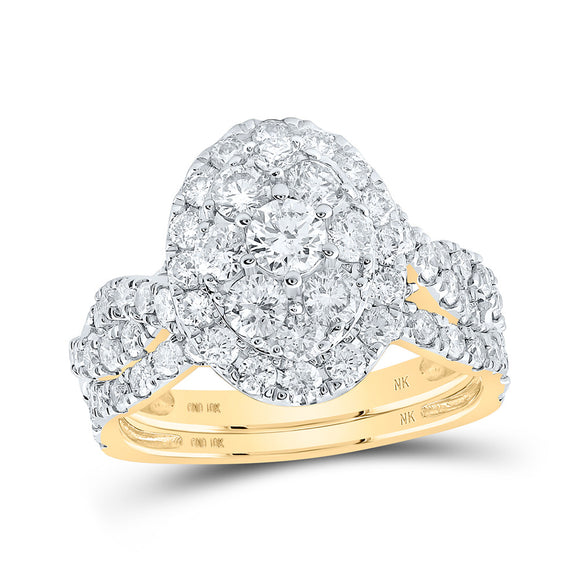 10kt Yellow Gold Round Diamond Halo Bridal Wedding Ring Band Set 2 Cttw