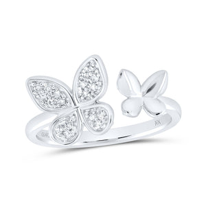 10kt White Gold Womens Round Diamond Butterfly Ring 1/8 Cttw