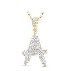 10kt Two-tone Gold Mens Round Diamond A Initial Letter Charm Pendant 3/4 Cttw