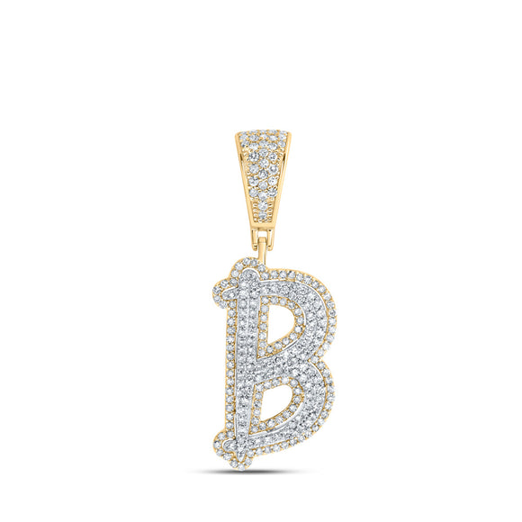 10kt Two-tone Gold Mens Round Diamond B Initial Letter Charm Pendant 3/4 Cttw