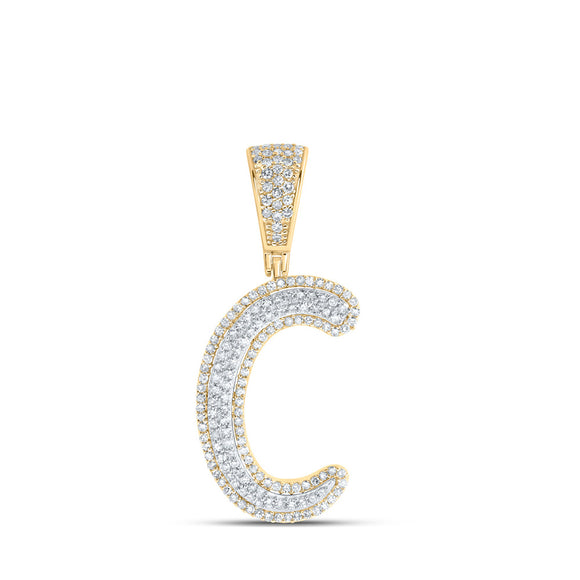 10kt Two-tone Gold Mens Round Diamond C Initial Letter Charm Pendant 5/8 Cttw