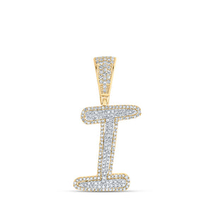 10kt Two-tone Gold Mens Round Diamond I Initial Letter Charm Pendant 5/8 Cttw