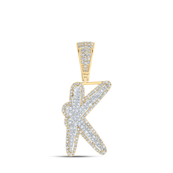 10kt Two-tone Gold Mens Round Diamond K Initial Letter Charm Pendant 3/4 Cttw