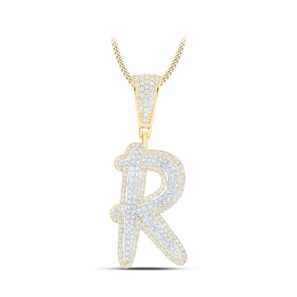 10kt Two-tone Gold Mens Round Diamond R Initial Letter Charm Pendant 3/4 Cttw