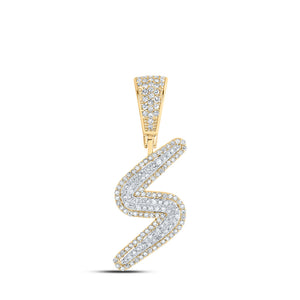 10kt Two-tone Gold Mens Round Diamond S Initial Letter Charm Pendant 1/2 Cttw