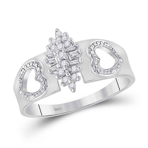 10kt White Gold Womens Round Diamond Double Heart Cluster Ring 1/8 Cttw