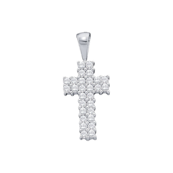 14kt White Gold Womens Round Diamond Simple Cross Religious Pendant 1/4 Cttw
