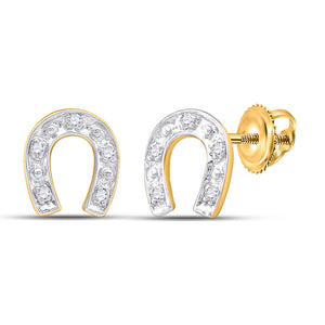 10kt Yellow Gold Womens Round Diamond Horseshoe Earrings 1/20 Cttw