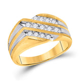 10kt Two-tone Gold Mens Round Diamond Diagonal 3 Row Fashion Ring 1/2 Cttw