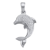 14kt White Gold Womens Round Diamond Dolphin Fish Animal Pendant 1/10 Cttw
